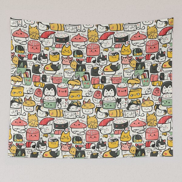 Item preview, Whimsical sketches featuring playful cats and sushi surprises designed and sold by Piotrek0001.