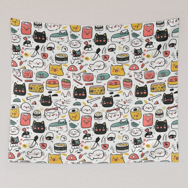 Item preview, Adorable feline doodles fused with quirky sushi imagery designed and sold by Piotrek0001.
