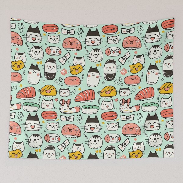 Item preview, Creative doodle mashup combining cats and sushi magic designed and sold by Piotrek0001.