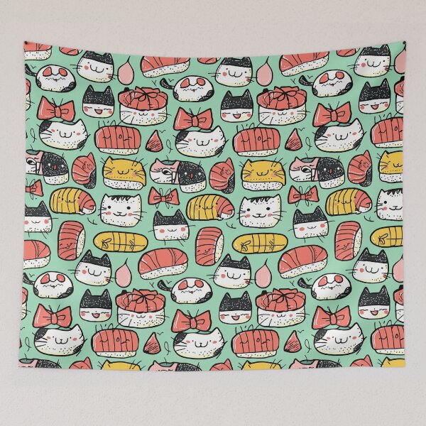 Item preview, Fun doodle patterns unite adorable cats and sushi designed and sold by Piotrek0001.