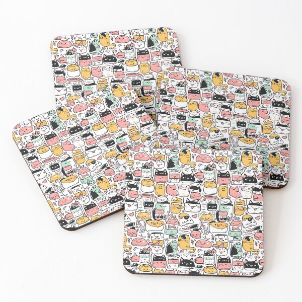 Item preview, Delightful doodle collage featuring feline and sushi charm designed and sold by Piotrek0001.