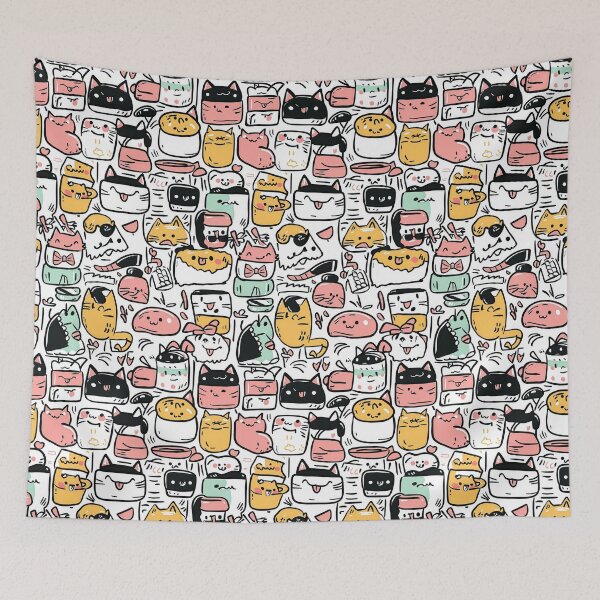 Item preview, Delightful doodle collage featuring feline and sushi charm designed and sold by Piotrek0001.