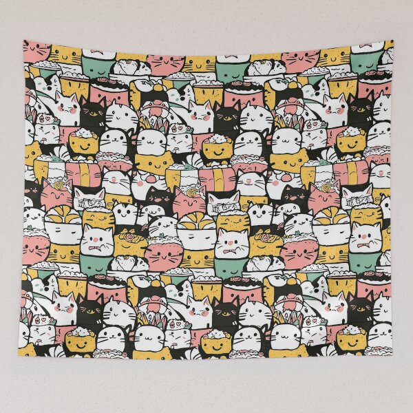 Item preview, Lively doodle art showcasing cats with sushi accents designed and sold by Piotrek0001.