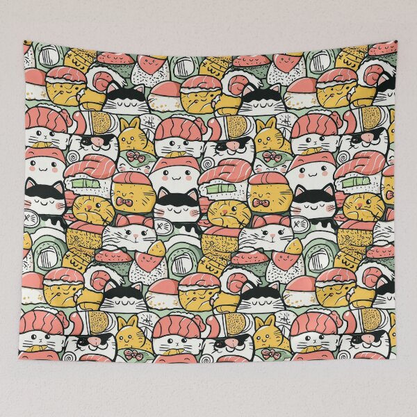 Item preview, Colorful doodle sketches with cats and sushi flair designed and sold by Piotrek0001.