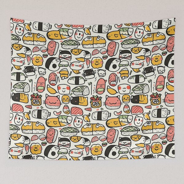 Item preview, Vibrant doodle series mixing feline charm with sushi designed and sold by Piotrek0001.