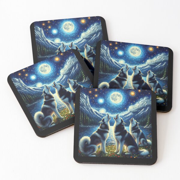 Item preview, Starry Night Three Siberian Huskies Howling at Moon Dog Lover designed and sold by Kimberley King Art  King Art.