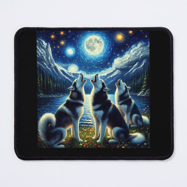 Item preview, Starry Night Three Siberian Huskies Howling at Moon Dog Lover designed and sold by Kimberley King Art  King Art.