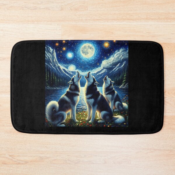 Item preview, Starry Night Three Siberian Huskies Howling at Moon Dog Lover designed and sold by Kimberley King Art  King Art.