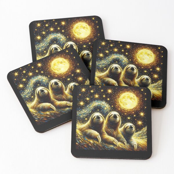 Item preview, Starry Night Three Sloths Howling at Moon Van Gogh Lover designed and sold by Kimberley King Art  King Art.