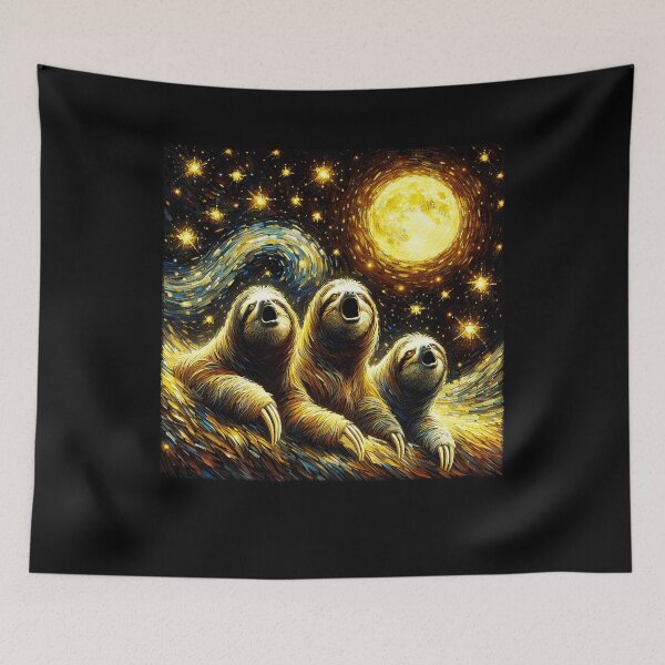 Item preview, Starry Night Three Sloths Howling at Moon Van Gogh Lover designed and sold by Kimberley King Art  King Art.