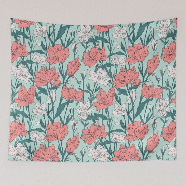 Item preview, Floral Elegance, Amaryllis in Coral pink and light sage designed and sold by PigmeArt.