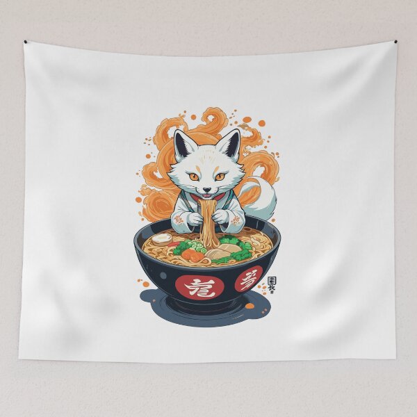 Item preview, Kitsune Ramen Noodles Kawaii Retro Ukiyo-e Fuchs designed and sold by LuminOrb.