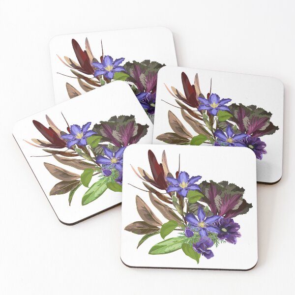 Item preview, Tropical violet flowers, branches and exotic leaves composition. designed and sold by MatyKotiv.