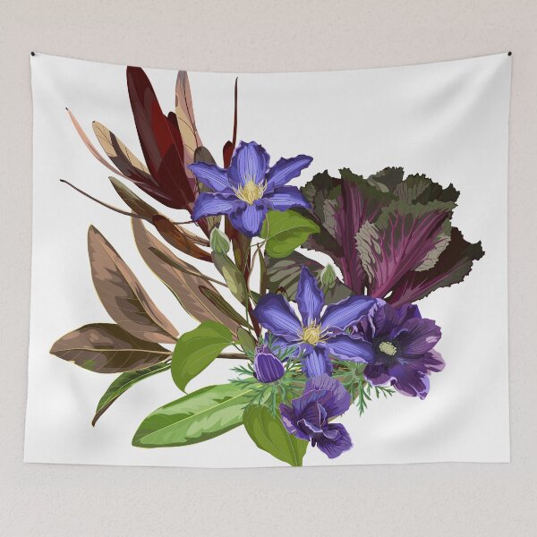 Item preview, Tropical violet flowers, branches and exotic leaves composition. designed and sold by MatyKotiv.