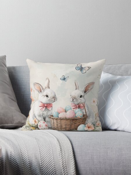 Item preview, "Whimsical Spring Scene: Playful Bunnies and Colorful Eggs" designed and sold by NelenaArt.