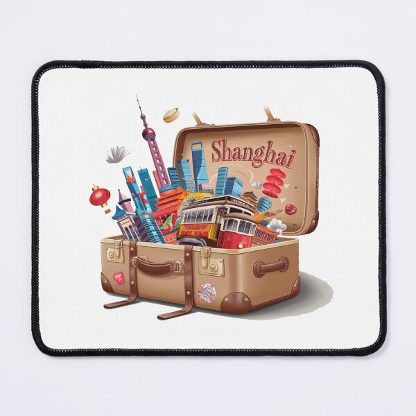 Vista previa del artículo con la obra «Shanghai China Chino - "Maleta de aventura de Shanghai - Viajes con dibujos retro"», diseñado y vendido por stickercuffs.