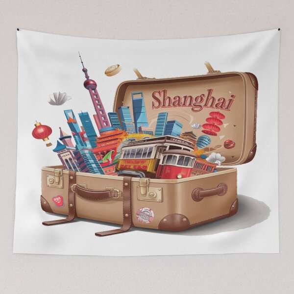 Item preview, Shanghai China Chinese - "Shanghai Adventure Suitcase – Retro Cartoon Travel " designed and sold by stickercuffs.