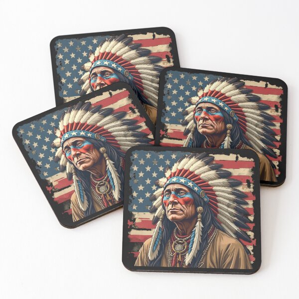 Item preview, Native American Indian Chief Patriotic American Flag designed and sold by Blok45.