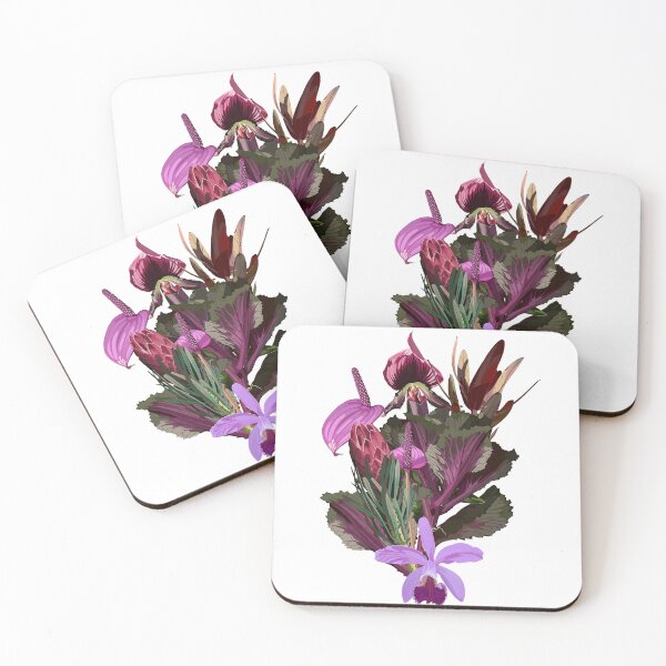 Item preview, Tropical violet flowers, branches and exotic leaves composition. designed and sold by MatyKotiv.