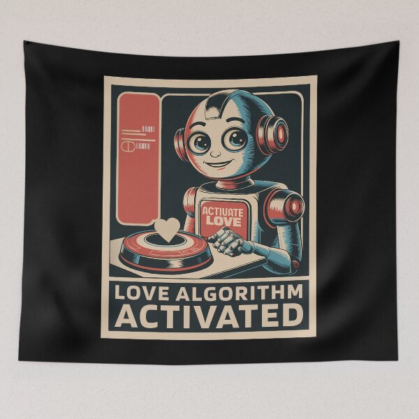 Item preview, Love Algorithm Activated Vintage Sci-Fi AI Robot Art designed and sold by Designer-Girl.