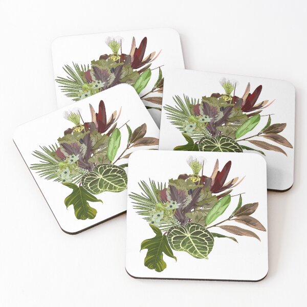 Item preview, Tropical green flowers, branches and exotic leaves composition over white. Japanese new year flower.  designed and sold by MatyKotiv.