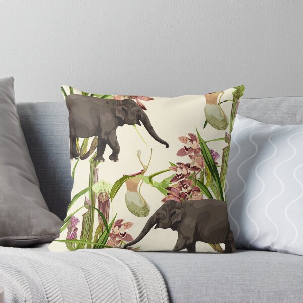 Item preview, Tropical elephant, wild animal, exotic wild flower, orchids and plant floral seamless pattern background. Exotic jungle safari. designed and sold by MatyKotiv.