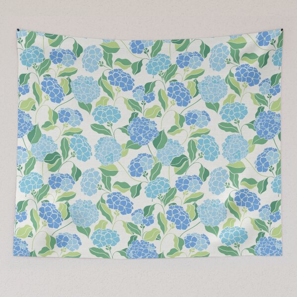 Item preview, Hydrangea Porcelain Style. Blue and green floral print with vintage nostalgic flair designed and sold by trefail.