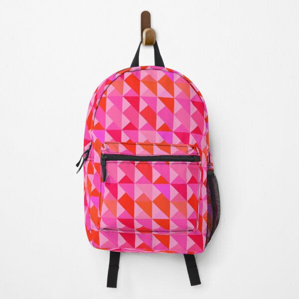 Vista previa del artículo con la obra «Cuadrícula con patrón geométrico en color rosa intenso y naranja», diseñado y vendido por OneThreeSix.
