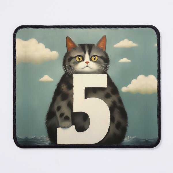 Item preview, Number Five with Cat | Numerals | Cat Illustration | Cat Art designed and sold by UnhingedBird.