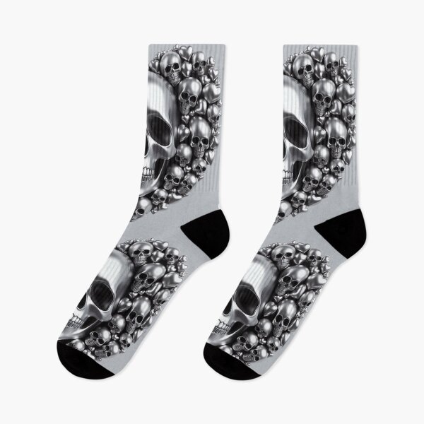 Item preview, Bright Silver Skulls, Big Pattern, Grey Background designed and sold by GaborSkeleton.