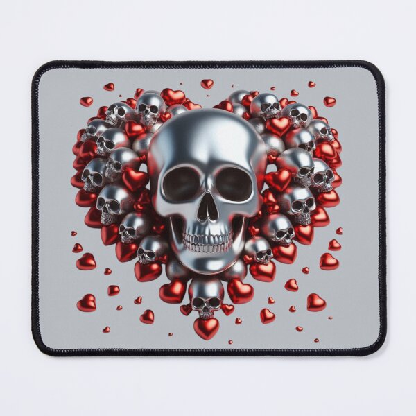 Item preview, Small, Bright Silver Skulls and Red Hearts designed and sold by GaborSkeleton.