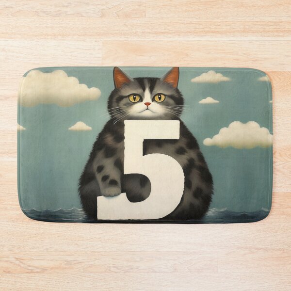Item preview, Number Five with Cat | Numerals | Cat Illustration | Cat Art designed and sold by UnhingedBird.