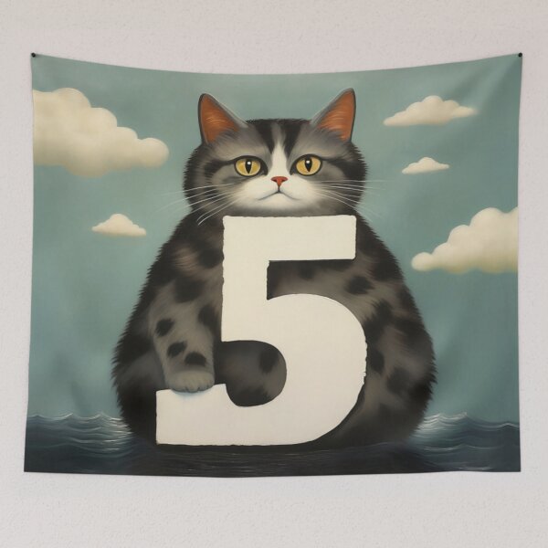 Item preview, Number Five with Cat | Numerals | Cat Illustration | Cat Art designed and sold by UnhingedBird.