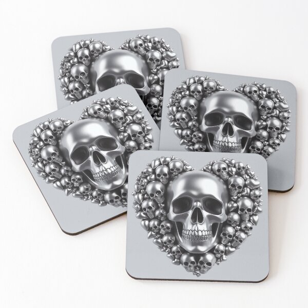 Item preview, Bright Silver Skulls, Big Pattern, Grey Background designed and sold by GaborSkeleton.