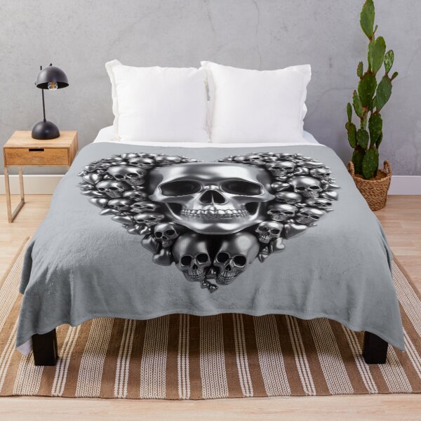 Item preview, Bright Silver Skulls, Big Pattern, Grey Background designed and sold by GaborSkeleton.