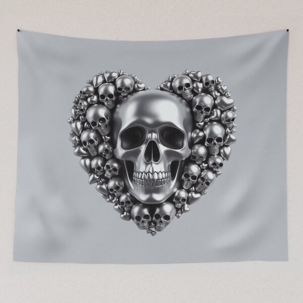 Item preview, Bright Silver Skulls, Big Pattern, Grey Background designed and sold by GaborSkeleton.