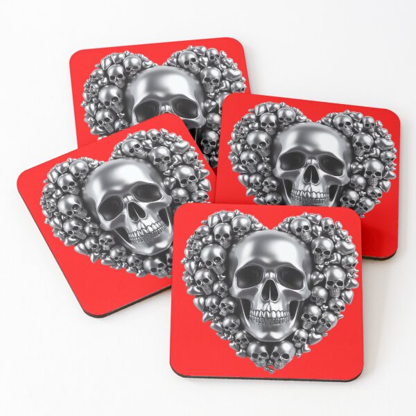 Item preview, Bright Silver Skulls, Big Pattern, Red Background designed and sold by GaborSkeleton.