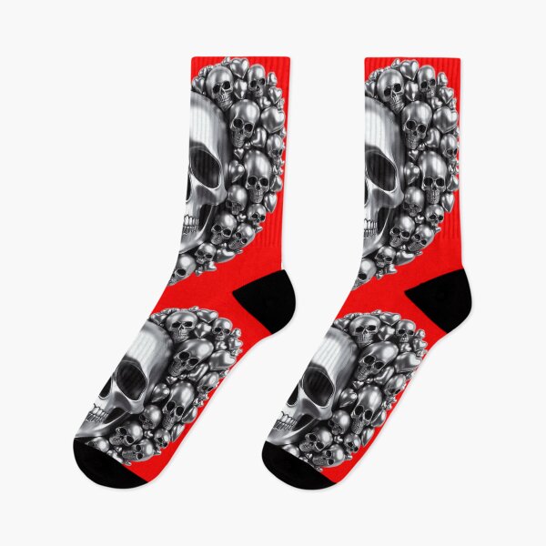 Item preview, Bright Silver Skulls, Big Pattern, Red Background designed and sold by GaborSkeleton.
