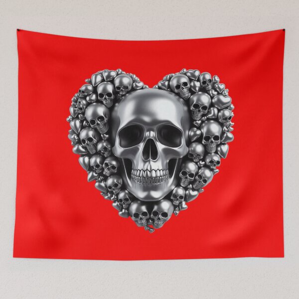 Item preview, Bright Silver Skulls, Big Pattern, Red Background designed and sold by GaborSkeleton.