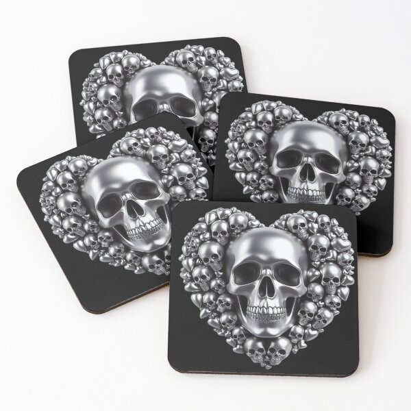 Item preview, Bright Silver Skulls, Big Pattern, Black Background designed and sold by GaborSkeleton.