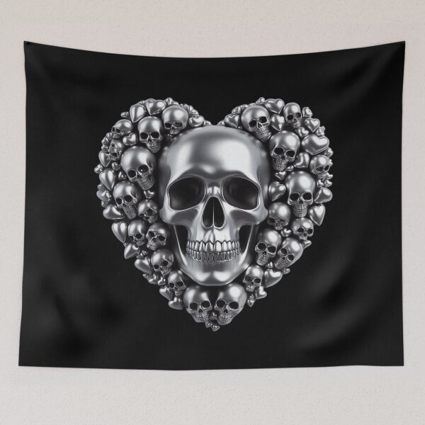 Item preview, Bright Silver Skulls, Big Pattern, Black Background designed and sold by GaborSkeleton.