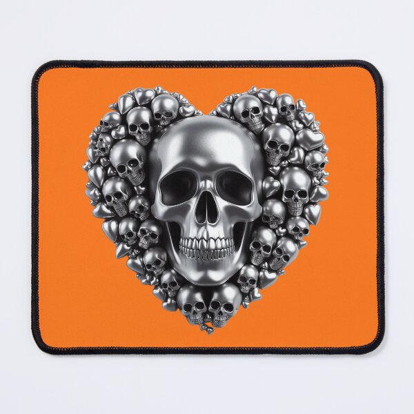 Item preview, Bright Silver Skulls, Big Pattern, Pumpkin Orange Background designed and sold by GaborSkeleton.