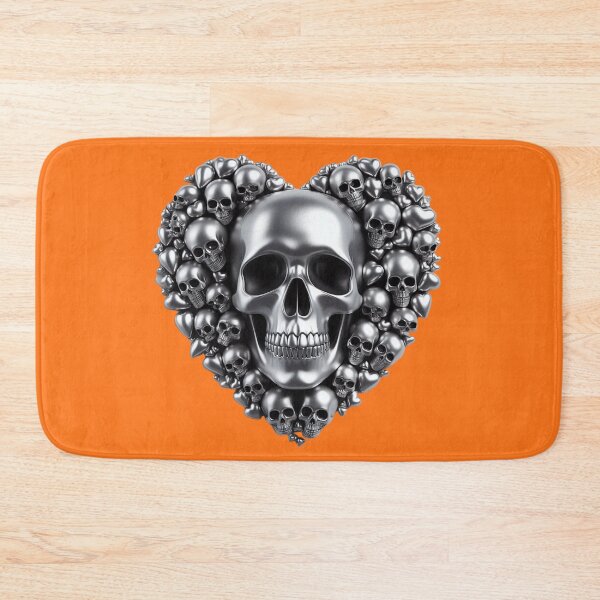 Item preview, Bright Silver Skulls, Big Pattern, Pumpkin Orange Background designed and sold by GaborSkeleton.
