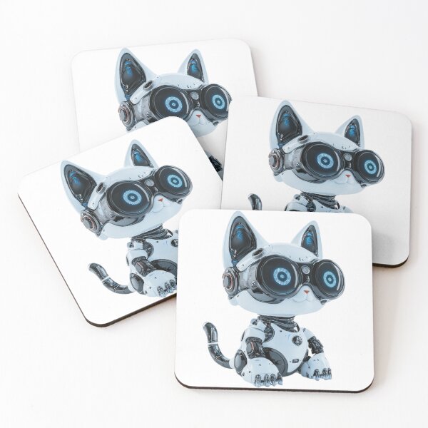 Item preview, A robotic cat figure with large blue-eyed goggles. designed and sold by DedeeArtthai.