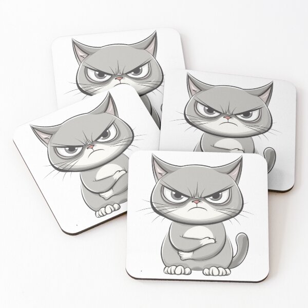 Item preview, A cartoon-style gray cat with an angry expression. designed and sold by DedeeArtthai.