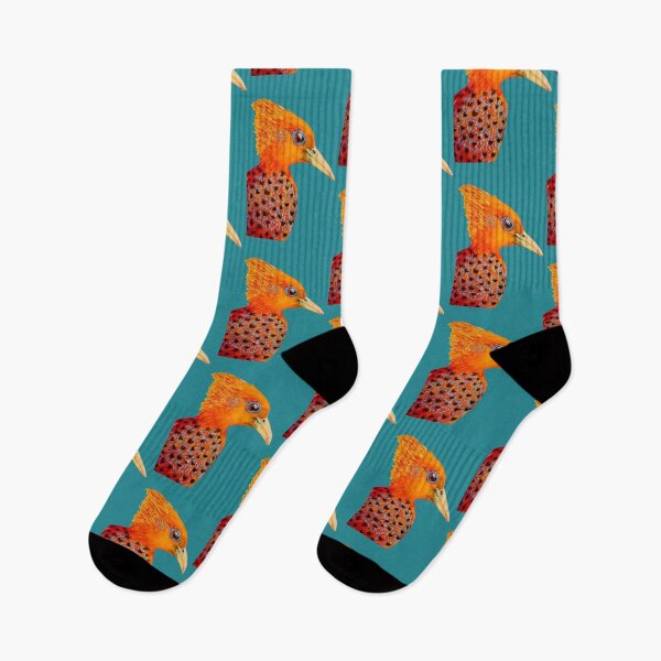 Item preview, Watercolour of chestnut woodpecker with beautiful orange tones on a dark emerald background, hand painted then scanned designed and sold by art-elodie-g.