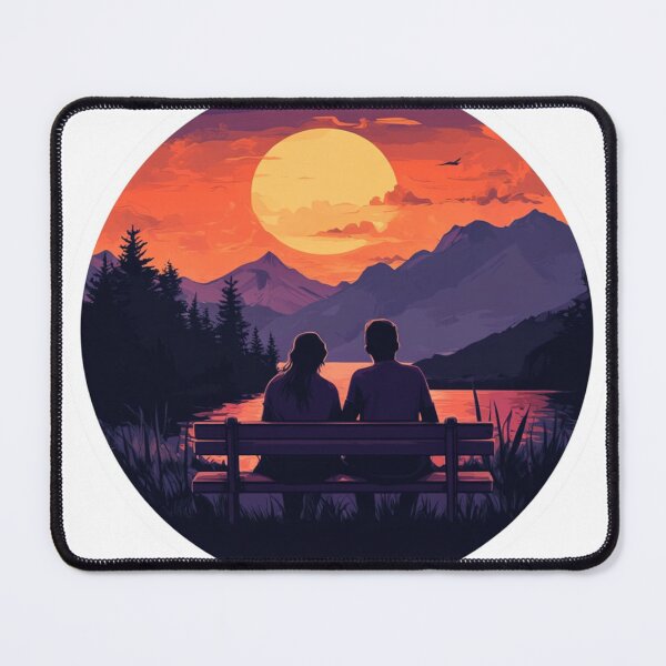 Item preview, Bench Friends and Mountains Landscape designed and sold by NicolasGlowArt.