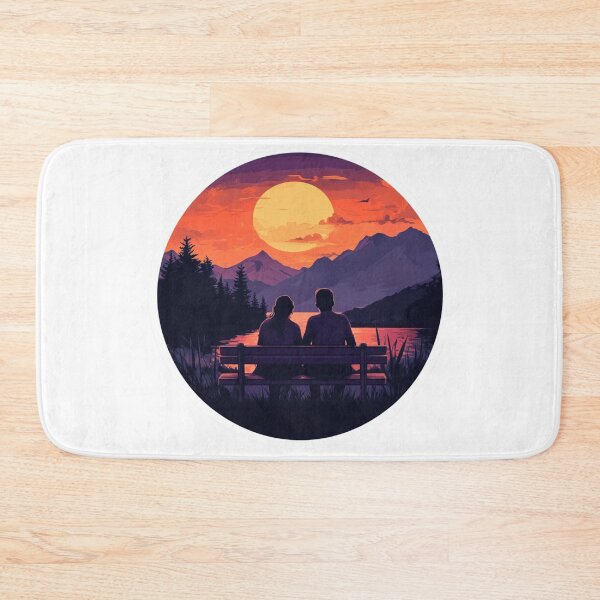Item preview, Bench Friends and Mountains Landscape designed and sold by NicolasGlowArt.