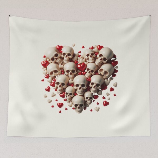 Item preview, Skulls, Hearts, Big Pattern, No / Bone White Background designed and sold by GaborSkeleton.