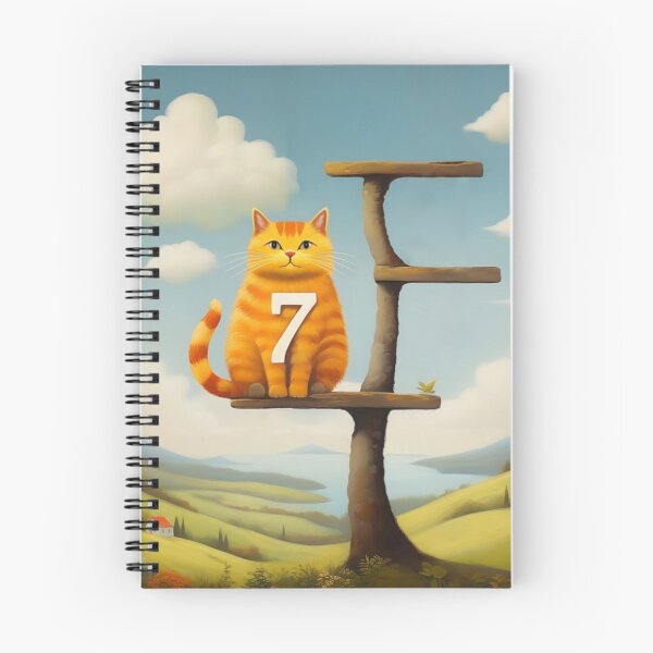 Artikelvorschau, Nummer Sieben mit Katze | Ziffern | Katzenillustration | Katzenkunst entworfen und verkauft von UnhingedBird.